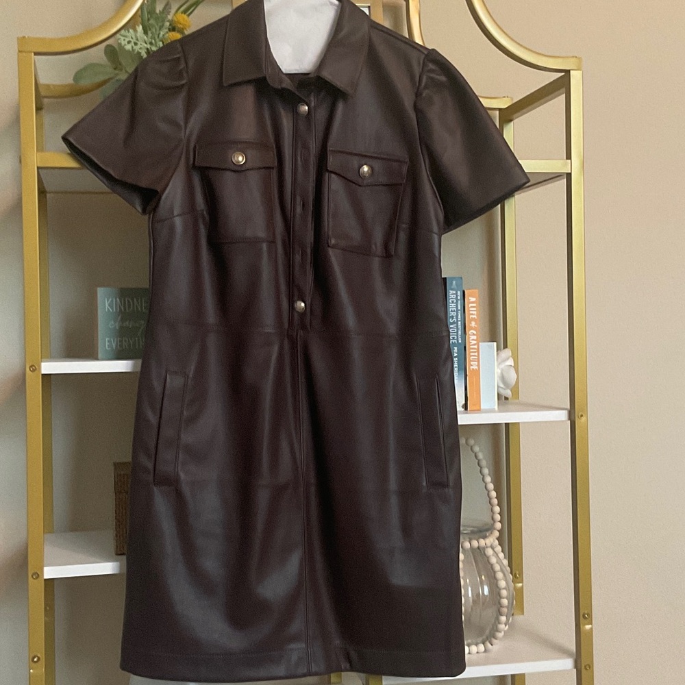 LOFT Dark Brown Faux Leather Mini Dress